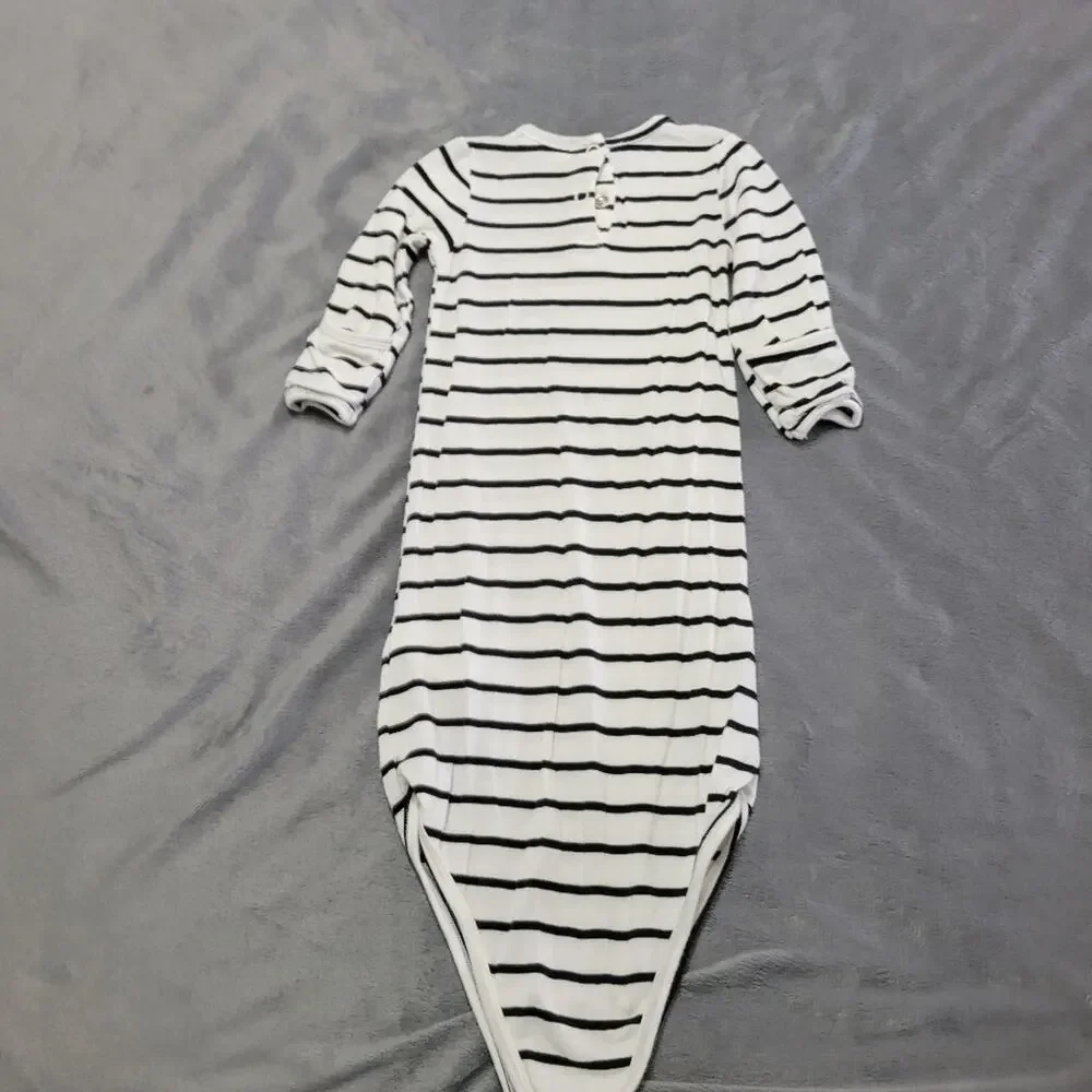 Angel Dear Knotted Gown Baby Boy Girl 0-3 Months Black White Stripe Bamboo Blend